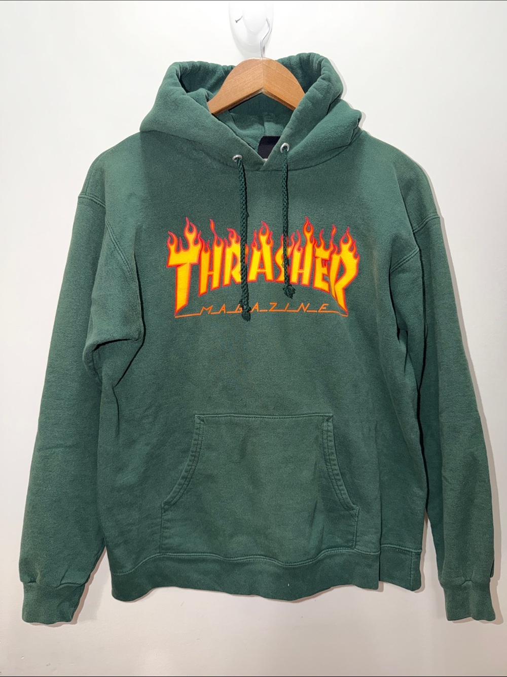 Y2K Thrasher Forest Green Pullover Hoodie Size Small 24.5x22